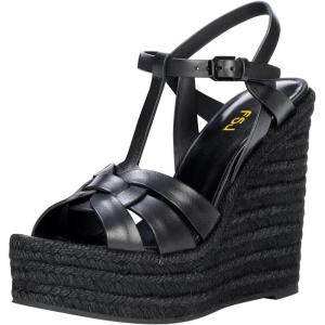 image:imageFSJ Women Elegant Open Toe Espadrille Platform Ankle Strap Wedge Sandals Woven Cutout Casual Strappy Walking Shoes Size 416 USBlack