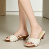 image:imageFSJ Women Chic Open Toe Medium Heel Mules Wooden Sole Studs Crocodile Texture Leather Slip On Sandals Comfortable Summer Slippers Size 416 USBeige