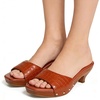 image:imageFSJ Women Chic Open Toe Medium Heel Mules Wooden Sole Studs Crocodile Texture Leather Slip On Sandals Comfortable Summer Slippers Size 416 USBrown