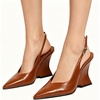 image:imageFSJ Women Pointed Toe Slingback Wedge Heel Pumps Adjustable Strap High Heels Office Wear Shoes Size 416 USBrown