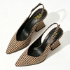 image:imageFSJ Women Pointed Toe Slingback Wedge Heel Pumps Adjustable Strap High Heels Office Wear Shoes Size 416 USPlaid