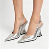 image:imageFSJ Women Pointed Toe Slingback Wedge Heel Pumps Adjustable Strap High Heels Office Wear Shoes Size 416 USSilver