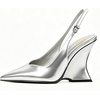 image:imageFSJ Women Pointed Toe Slingback Wedge Heel Pumps Adjustable Strap High Heels Office Wear Shoes Size 416 USSilver