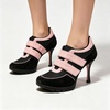 image:imageFSJ Women Round Toe Sneaker Stiletto High Heels Breathable Mesh Dual HookampLoop Comfort Pumps Size 416 USBlack and Pink