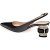 image:imageFSJ Womens Pointed Toe Slingback Rhinestone PumpsBlack Matte