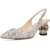 image:imageFSJ Womens Pointed Toe Slingback Rhinestone PumpsGold Multi Glitter