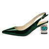 image:imageFSJ Womens Pointed Toe Slingback Rhinestone PumpsGreen Mirror