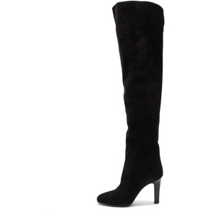 image:imageFSJ Women Over The Knee Boots Comfy Wrinkled Cutout High Chunky Heels Square Toe Fancy Pull On Office Shoe Size 415 USBlack