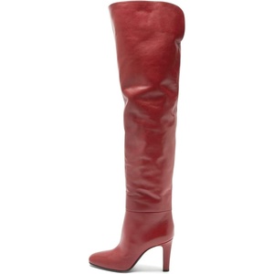 image:imageFSJ Women Over The Knee Boots Comfy Wrinkled Cutout High Chunky Heels Square Toe Fancy Pull On Office Shoe Size 415 USDark Red