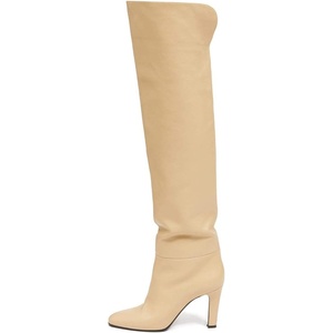 image:imageFSJ Women Over The Knee Boots Comfy Wrinkled Cutout High Chunky Heels Square Toe Fancy Pull On Office Shoe Size 415 USMoccasin