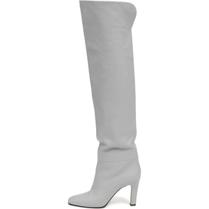 image:imageFSJ Women Over The Knee Boots Comfy Wrinkled Cutout High Chunky Heels Square Toe Fancy Pull On Office Shoe Size 415 USSilver