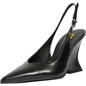 image:imageFSJ Women Pointed Toe Slingback Wedge Heel Pumps Adjustable Strap High Heels Office Wear Shoes Size 416 USBlack