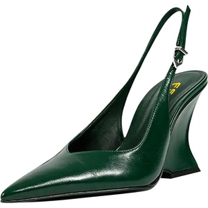 image:imageFSJ Women Pointed Toe Slingback Wedge Heel Pumps Adjustable Strap High Heels Office Wear Shoes Size 416 USDark Green
