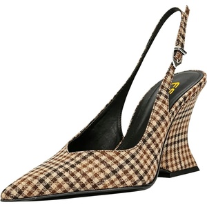 image:imageFSJ Women Pointed Toe Slingback Wedge Heel Pumps Adjustable Strap High Heels Office Wear Shoes Size 416 USPlaid