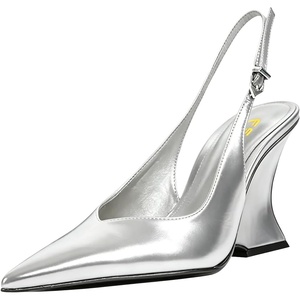 image:imageFSJ Women Pointed Toe Slingback Wedge Heel Pumps Adjustable Strap High Heels Office Wear Shoes Size 416 USSilver