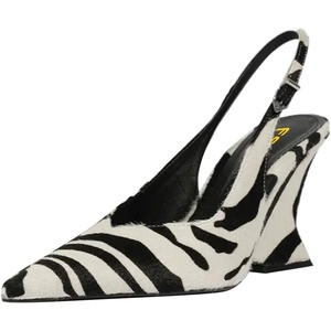image:imageFSJ Women Pointed Toe Slingback Wedge Heel Pumps Adjustable Strap High Heels Office Wear Shoes Size 416 USWhite and Black Zebra Faux Fur
