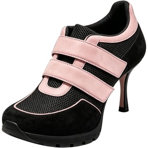 image:imageFSJ Women Round Toe Sneaker Stiletto High Heels Breathable Mesh Dual HookampLoop Comfort Pumps Size 416 USBlack and Pink