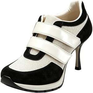 image:imageFSJ Women Round Toe Sneaker Stiletto High Heels Breathable Mesh Dual HookampLoop Comfort Pumps Size 416 USBlack and White