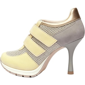 image:imageFSJ Women Round Toe Sneaker Stiletto High Heels Breathable Mesh Dual HookampLoop Comfort Pumps Size 416 USGold and Yellow