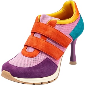 image:imageFSJ Women Round Toe Sneaker Stiletto High Heels Breathable Mesh Dual HookampLoop Comfort Pumps Size 416 USPink and Orange