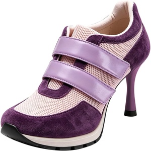 image:imageFSJ Women Round Toe Sneaker Stiletto High Heels Breathable Mesh Dual HookampLoop Comfort Pumps Size 416 USPurple
