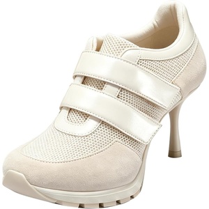 image:imageFSJ Women Round Toe Sneaker Stiletto High Heels Breathable Mesh Dual HookampLoop Comfort Pumps Size 416 USWhite