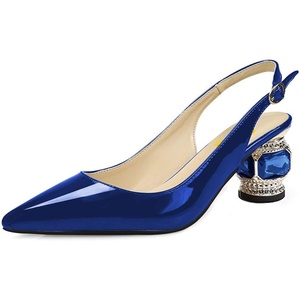 image:imageFSJ Womens Pointed Toe Slingback Rhinestone PumpsBlue Patent