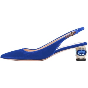 image:imageFSJ Womens Pointed Toe Slingback Rhinestone PumpsBlue Velvet