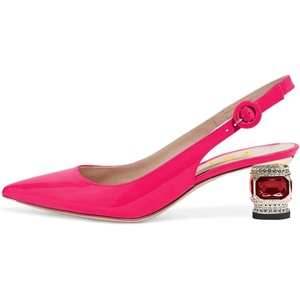 image:imageFSJ Womens Pointed Toe Slingback Rhinestone PumpsFuchsia Glossy