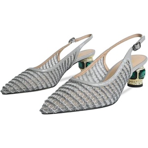 image:imageFSJ Womens Pointed Toe Slingback Rhinestone PumpsGrey