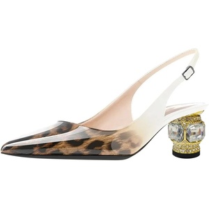 image:imageFSJ Womens Pointed Toe Slingback Rhinestone PumpsLeopard White