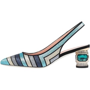 image:imageFSJ Womens Pointed Toe Slingback Rhinestone PumpsMulti Glitter