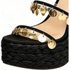 image:imageFSJ Women Open Toe Shell Beaded Strap Platform Espadrille Sandals Raffia Chunky Block Heel LaceUp Beach Vacation Shoes Size 416 USBlack