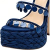 image:imageFSJ Women Open Toe Shell Beaded Strap Platform Espadrille Sandals Raffia Chunky Block Heel LaceUp Beach Vacation Shoes Size 416 USBlue