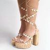 image:imageFSJ Women Open Toe Shell Beaded Strap Platform Espadrille Sandals Raffia Chunky Block Heel LaceUp Beach Vacation Shoes Size 416 USNatural