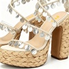 image:imageFSJ Women Open Toe Shell Beaded Strap Platform Espadrille Sandals Raffia Chunky Block Heel LaceUp Beach Vacation Shoes Size 416 USWhite