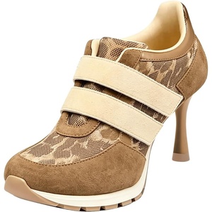 image:imageFSJ Women Round Toe Sneaker Stiletto High Heels Breathable Mesh Dual HookampLoop Comfort Pumps Size 416 USBrown  Beige Leopard Print