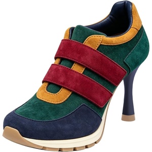 image:imageFSJ Women Round Toe Sneaker Stiletto High Heels Breathable Mesh Dual HookampLoop Comfort Pumps Size 416 USGreen  Red