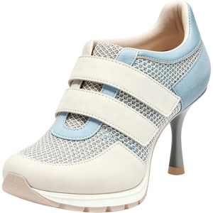 image:imageFSJ Women Round Toe Sneaker Stiletto High Heels Breathable Mesh Dual HookampLoop Comfort Pumps Size 416 USLight Blue