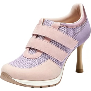 image:imageFSJ Women Round Toe Sneaker Stiletto High Heels Breathable Mesh Dual HookampLoop Comfort Pumps Size 416 USPink  Purple