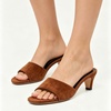 image:imageFSJ Women Kitten Heel Slide Sandals Open Square Toe Slip On Low Heel Mules Comfortable Casual Dressy Everyday Slippers Size 416 USBrown Suede