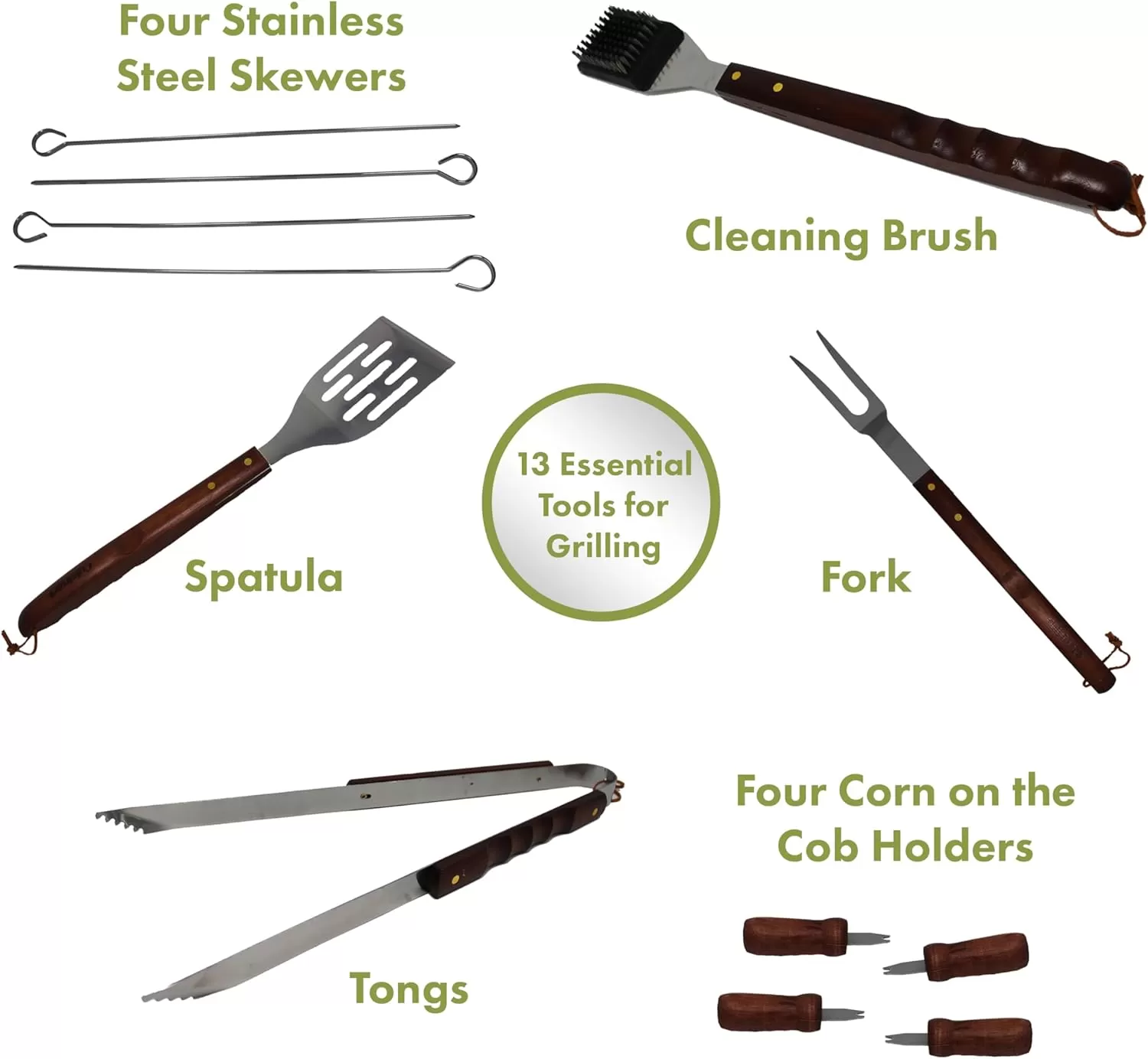 imageCuisinart 13Piece Wooden Grill Tool Set BBQ Accessories ampamp Grill Tools Durable StainlessSteel Utensils with Recycled Plastic Case Spatula Tongs Cleaning Brush ampamp More Grilling Gifts for Men Dad Outdoor Christmas GiftsWooden Handle Tool Set  13Piece
