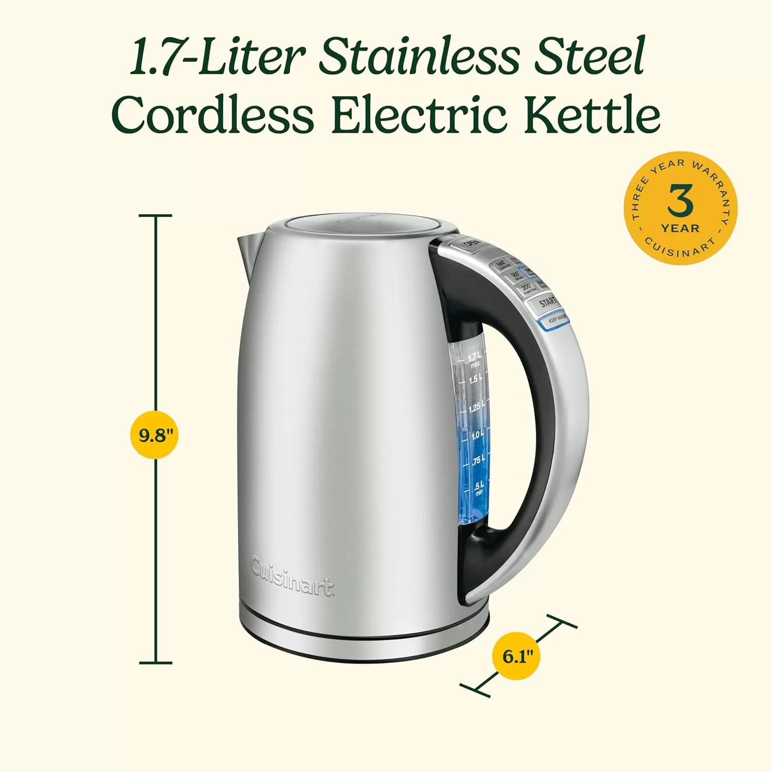imageCuisinart 17Liter Stainless Steel Cordless Electric Kettle with 6 Preset TemperaturesStainless Steel