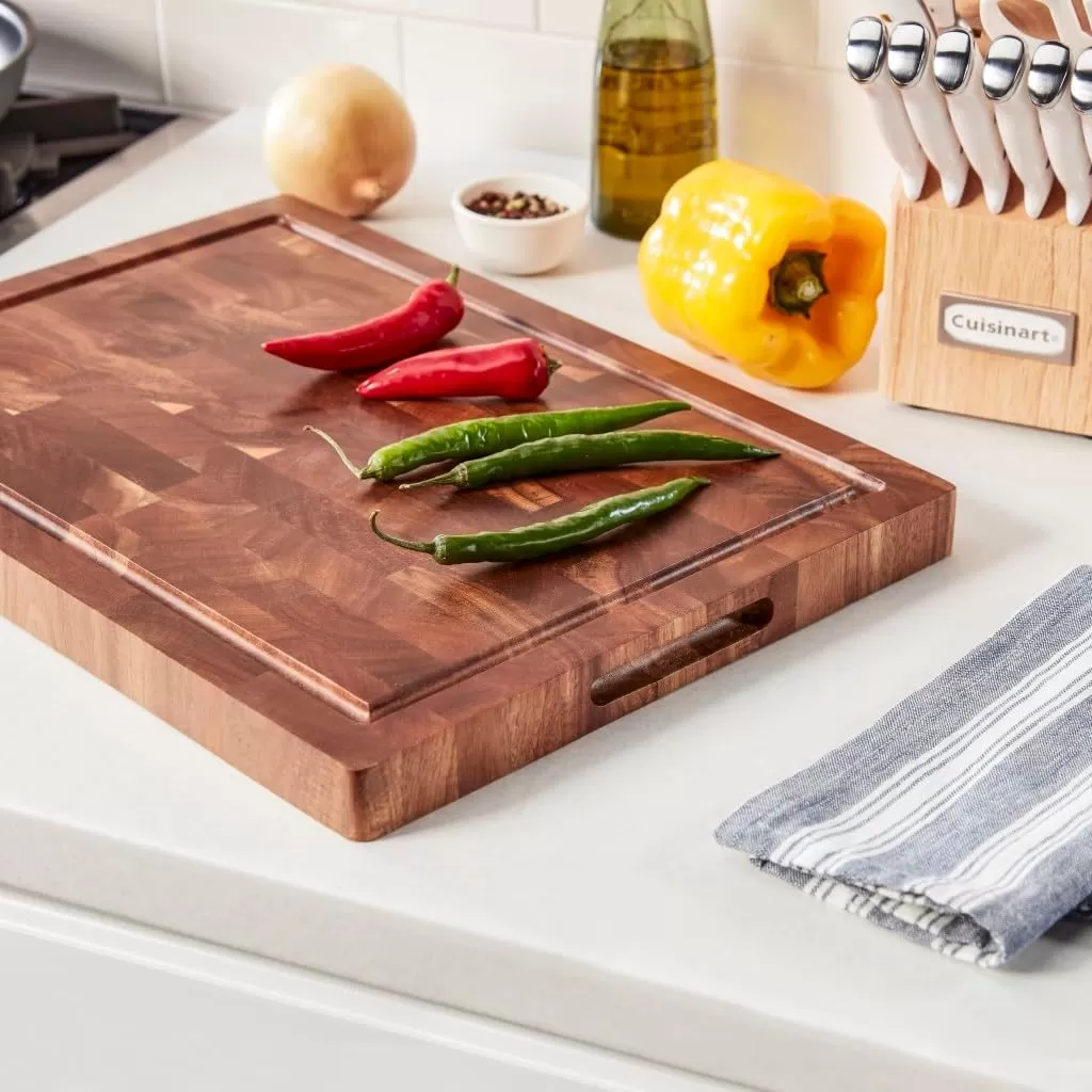 imageCuisinart 17quot Reversible End Grain Acacia Cutting Board Embedded Handles