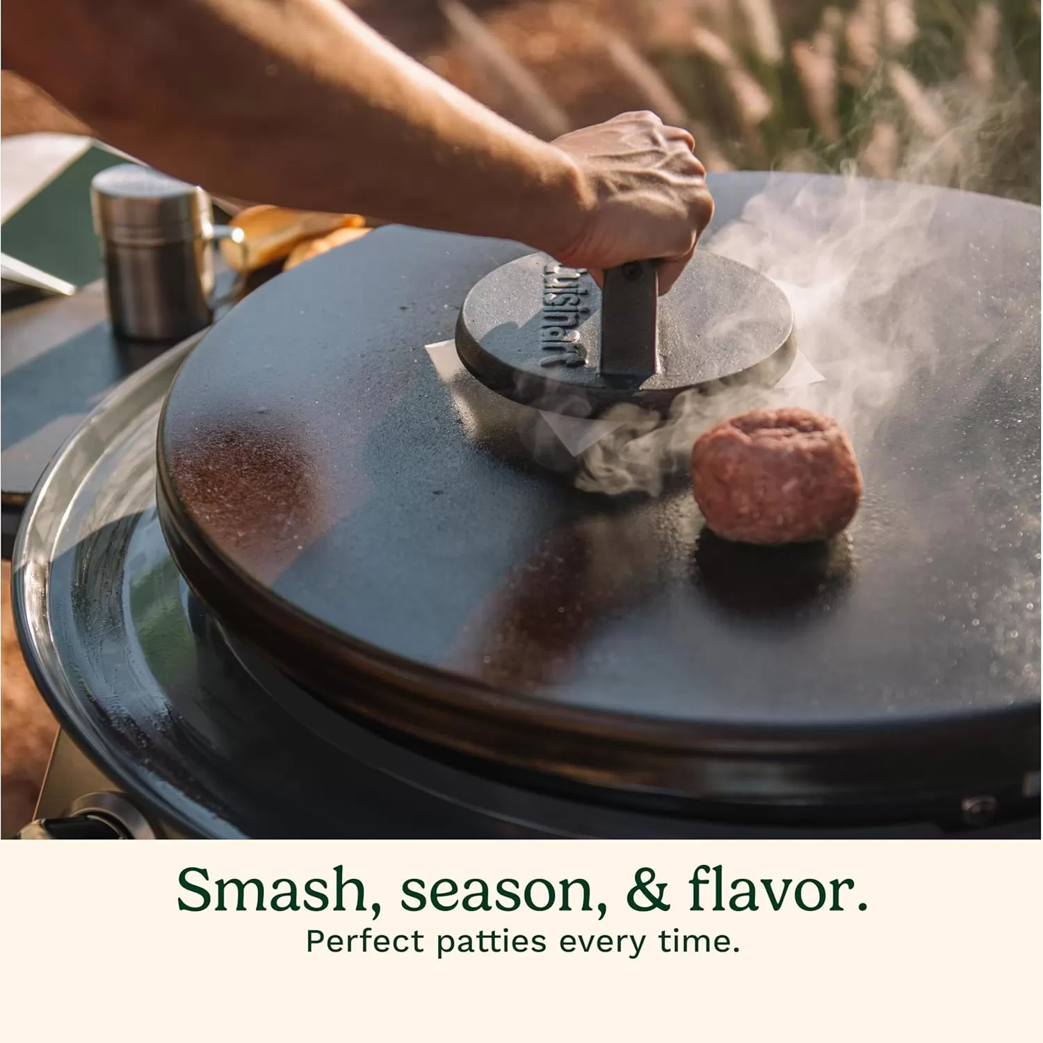 imageCuisinart 65quot Cast Iron Smashed Burger Press Juicy ampamp Crispy Burgers for BBQs CookoutsSmashed Burger Press  Cast iron