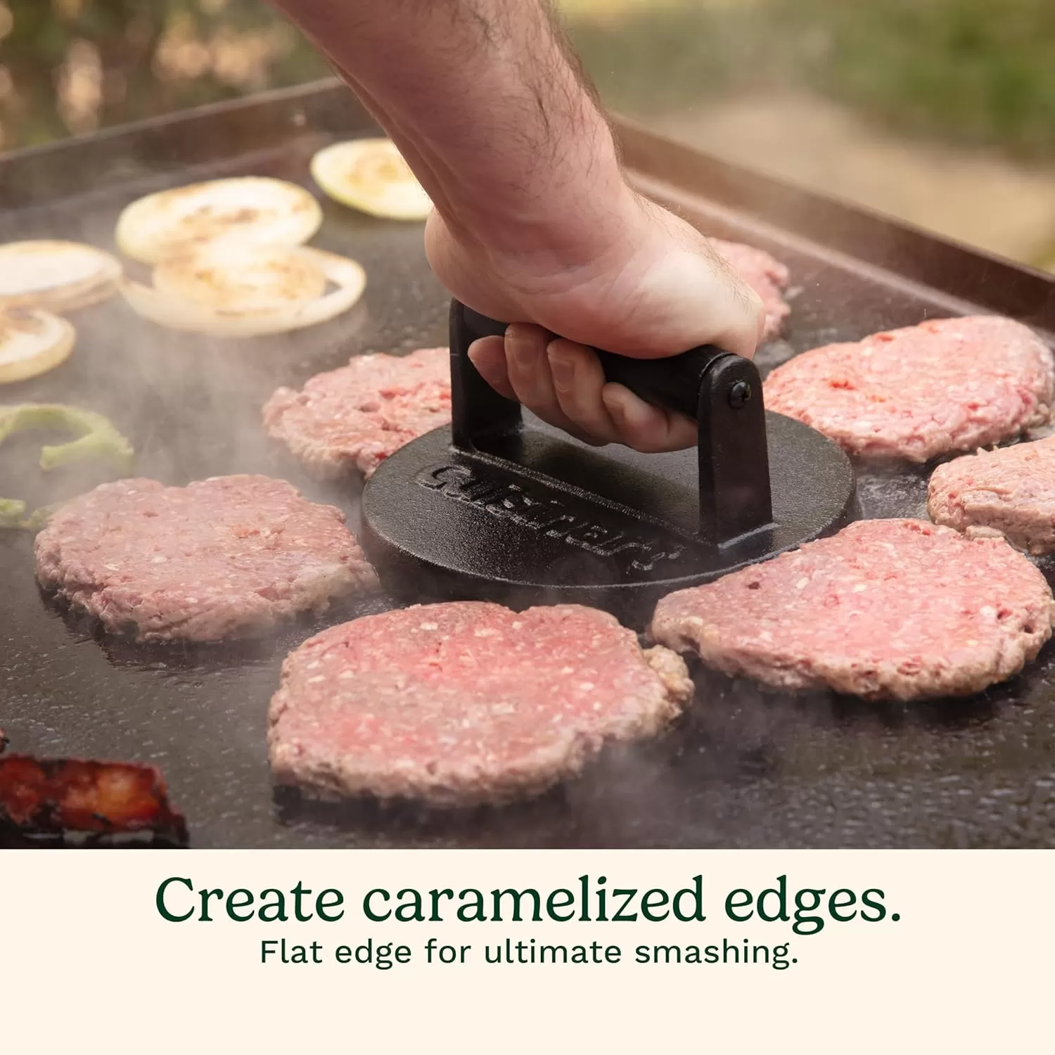 imageCuisinart 65quot Cast Iron Smashed Burger Press Juicy ampamp Crispy Burgers for BBQs CookoutsSmashed Burger Press  Cast iron