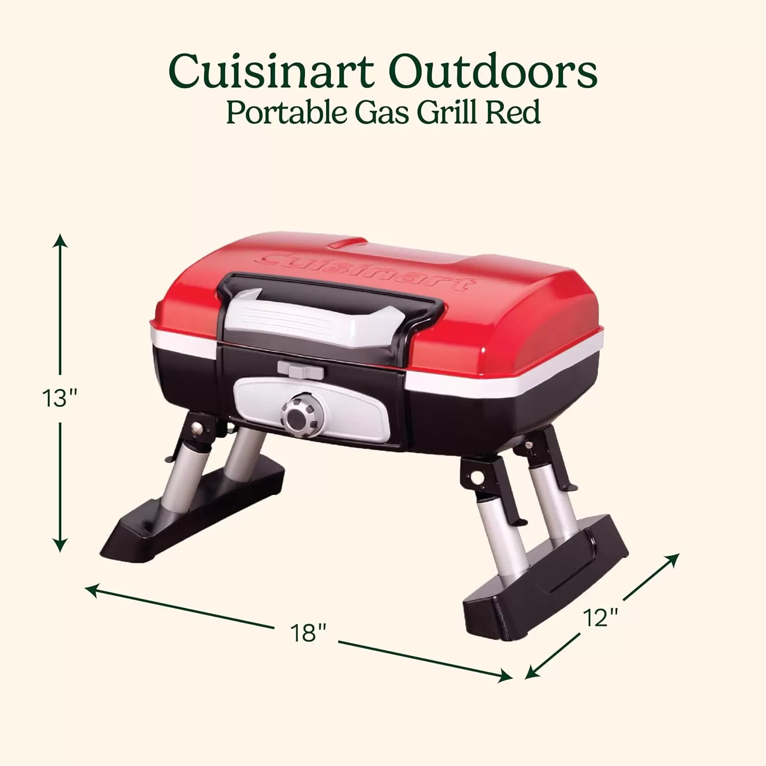 imageCuisinart CGG180T Petit Gourmet Portable Tabletop Propane Gas Grill Red 176 x 186 x 118InchPetit Gourmet Tabletop Gas Grill  Red
