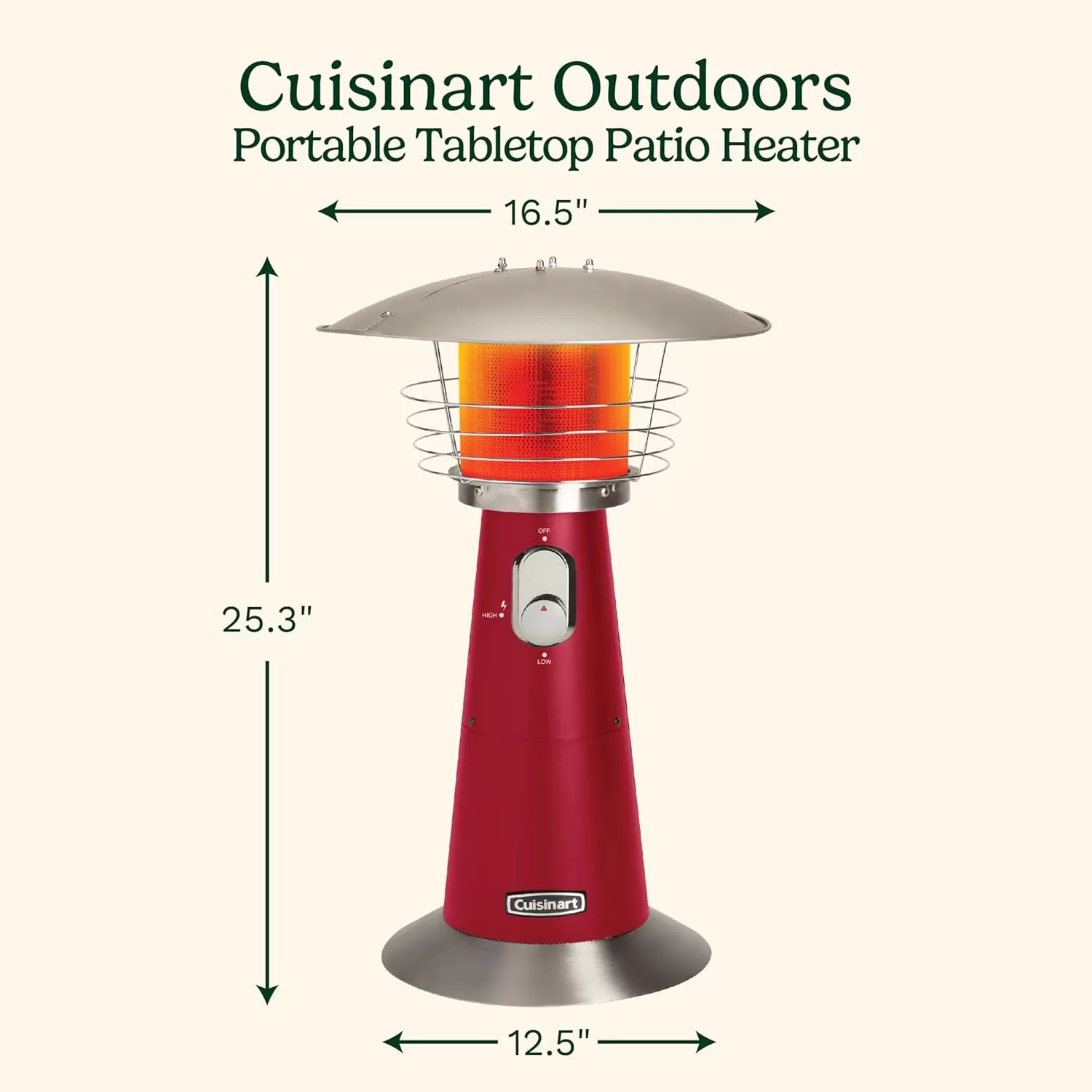 imageCuisinart COH513 Portable Tabletop Patio 11000 BTU Outdoor Propane Heater with Safety Tilt Switch and Burner Screen Guard 30 sq Foot Heat Range RedRed