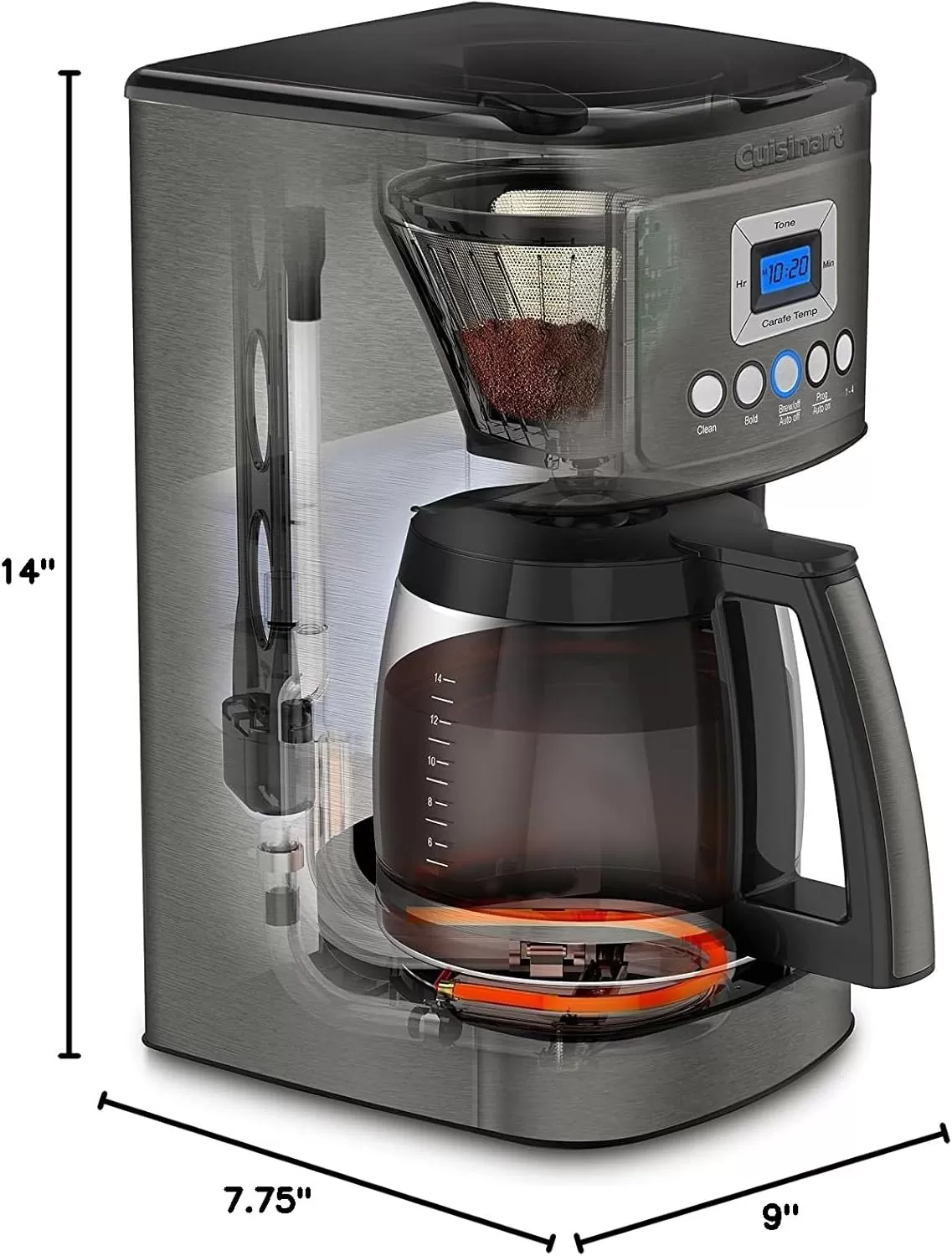imageCuisinart Coffee Maker 14Cup Glass Carafe Fully Automatic for Brew Strength Control ampamp 14 Cup Setting Stainless Steel DCC3200P1Black Stainless Steel