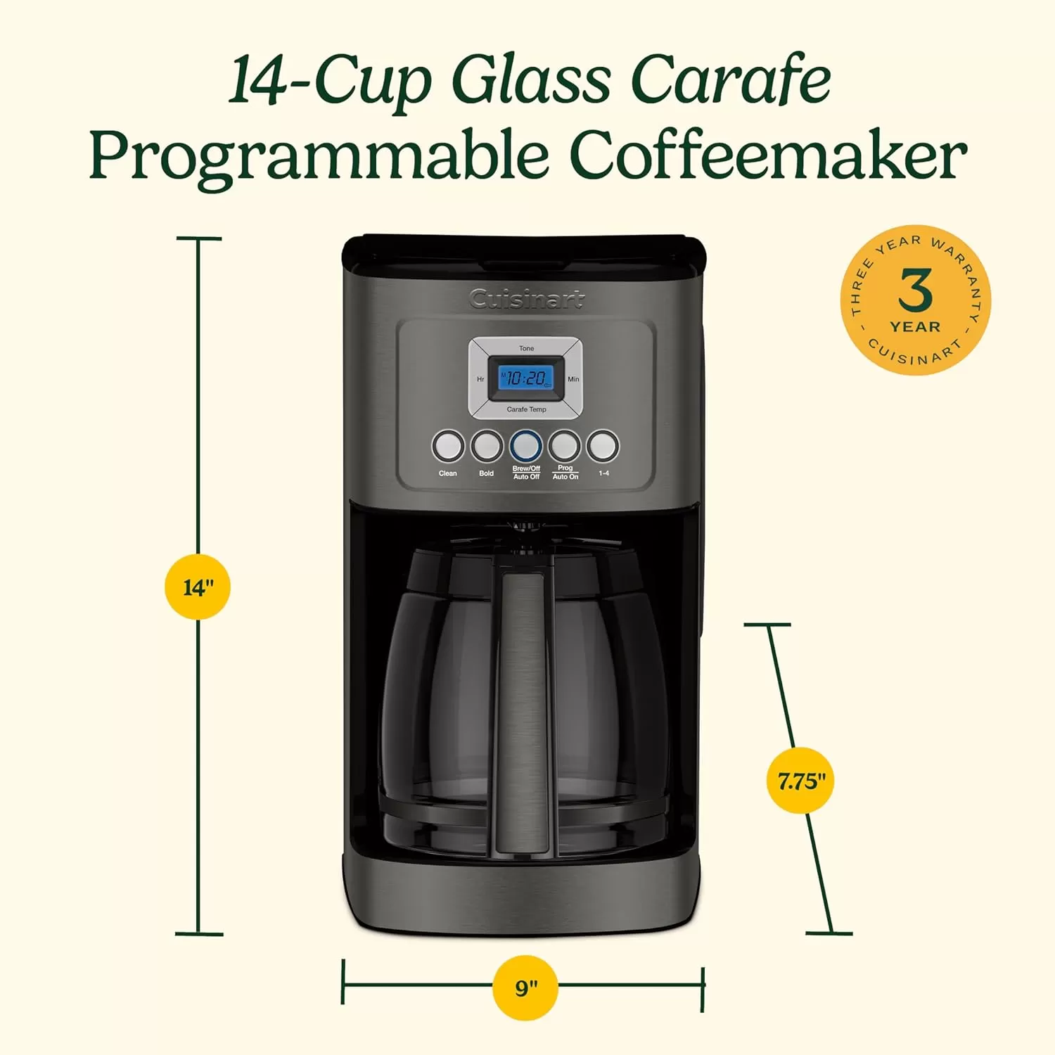 imageCuisinart Coffee Maker 14Cup Glass Carafe Fully Automatic for Brew Strength Control ampamp 14 Cup Setting Stainless Steel DCC3200P1Black Stainless Steel